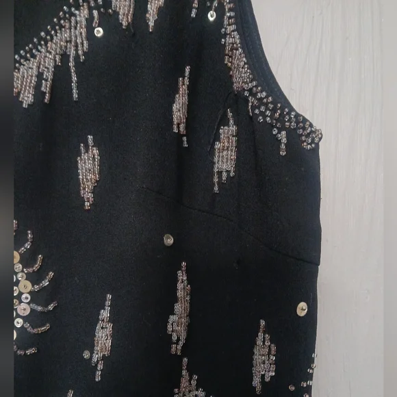 Black beaded embroidered top whimsygoth retro 1920 inspired size L * - Picture 7 of 8